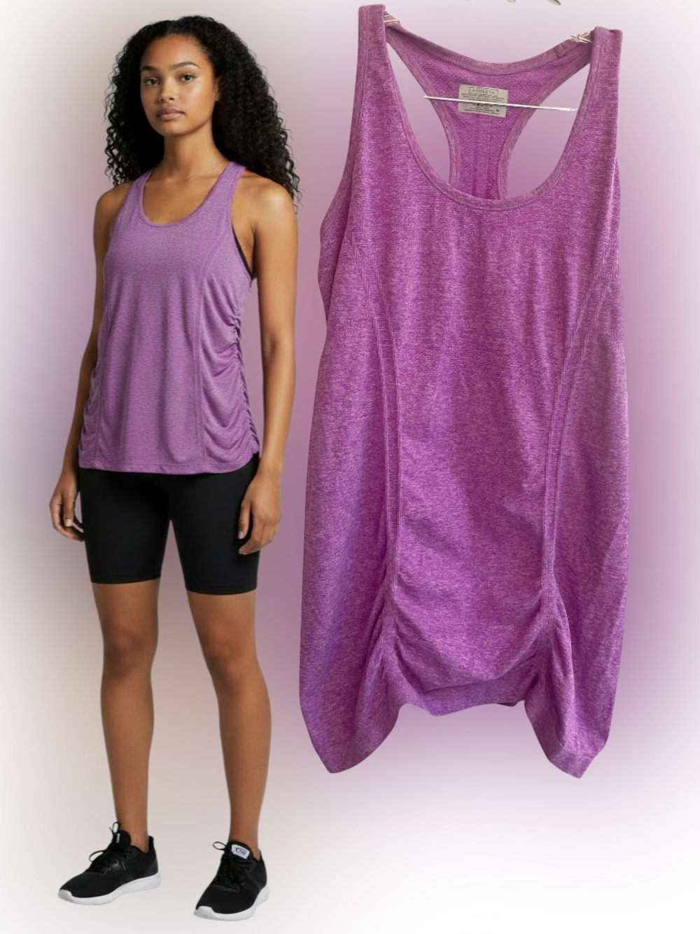 Athleta Fastest Track Tank Top Medium M Heathered Purple Ruched Racerback